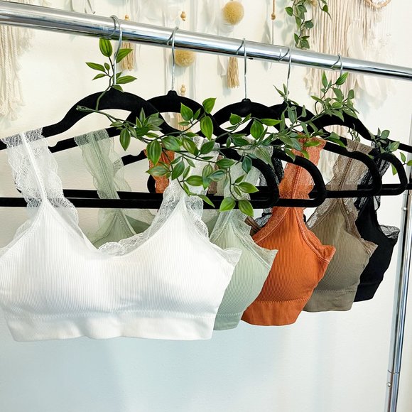 BROWN Ribbed Thick Strap Bralette with Lac… - Picture 2 of 5